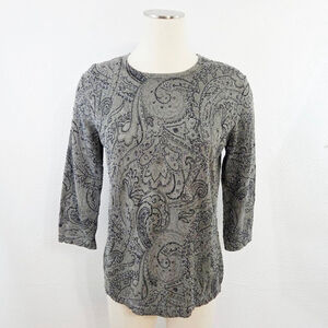 Double D Ranch linen knit long sleeve top hand beaded paisley gray silver medium
